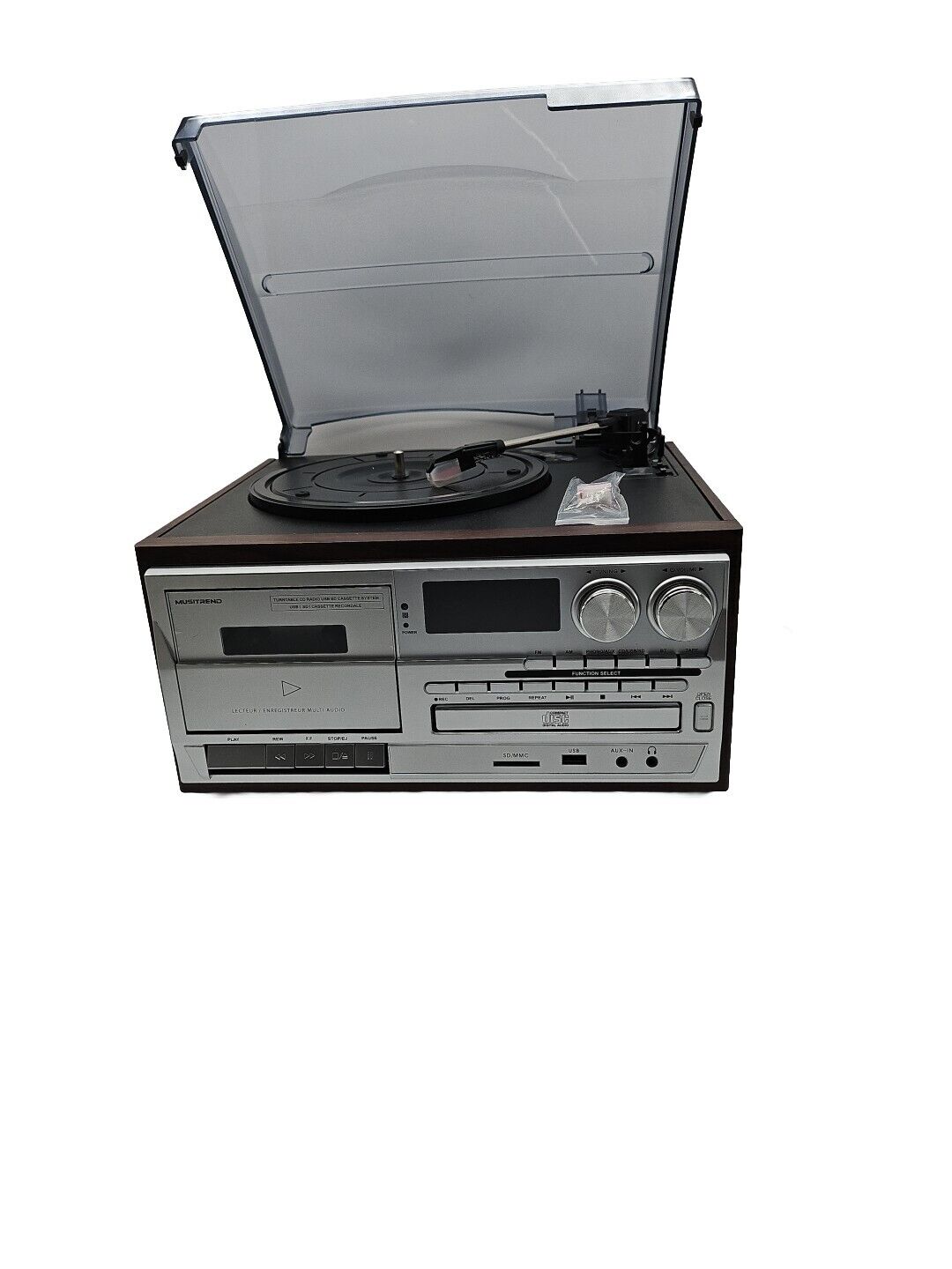 MUSITREND R Record Player 9 1 3 Speed Bluetooth Vintage Turntable CD Cass AM/FM