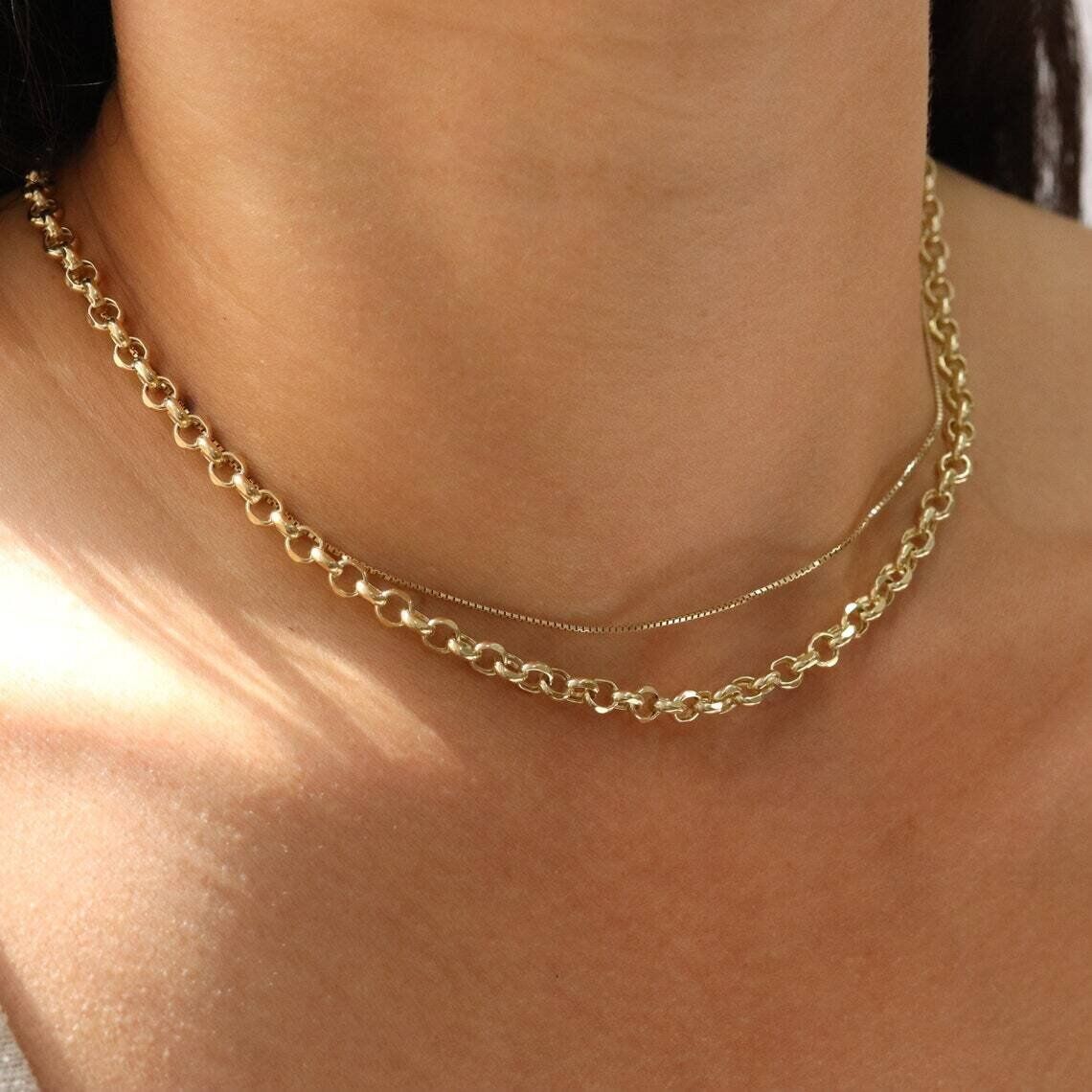 10K Yellow Gold 3.5mm Round Rolo Link Chain Necklace All Sizes