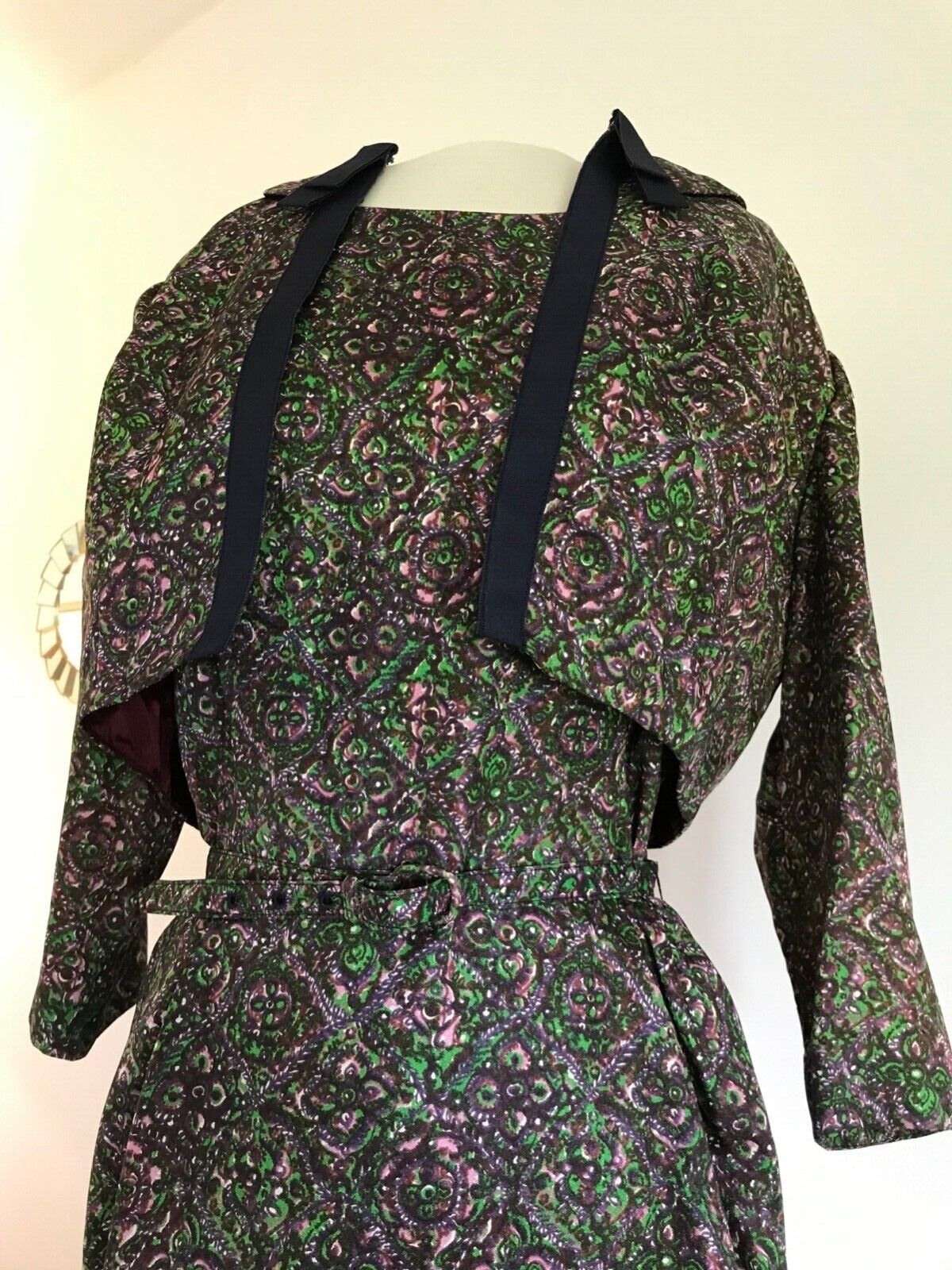 Vintage Bloomfield Dress & Jacket by Cirilo Print Purple Belted SM 1950s Pinup