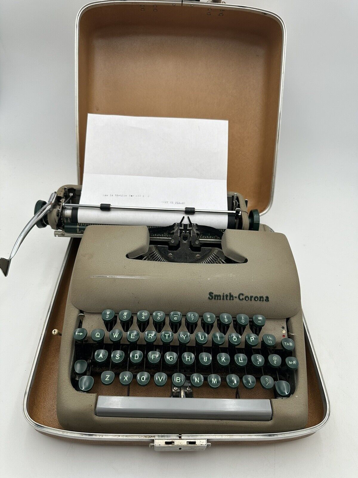 Vintage Smith Corona Sterling Green Key Manual Portable Typewriter W/ Case Works