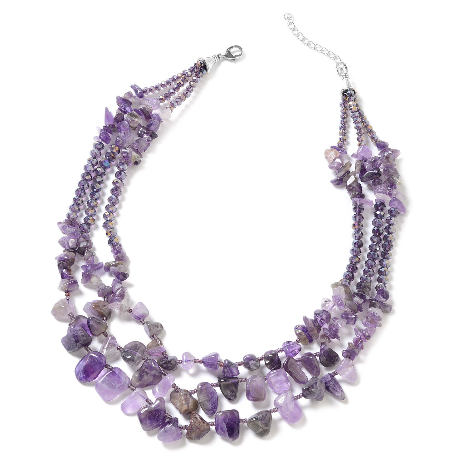 Purple Amethyst Glass Chips Beaded Necklace for Women Multi Strand Jewelry 18\