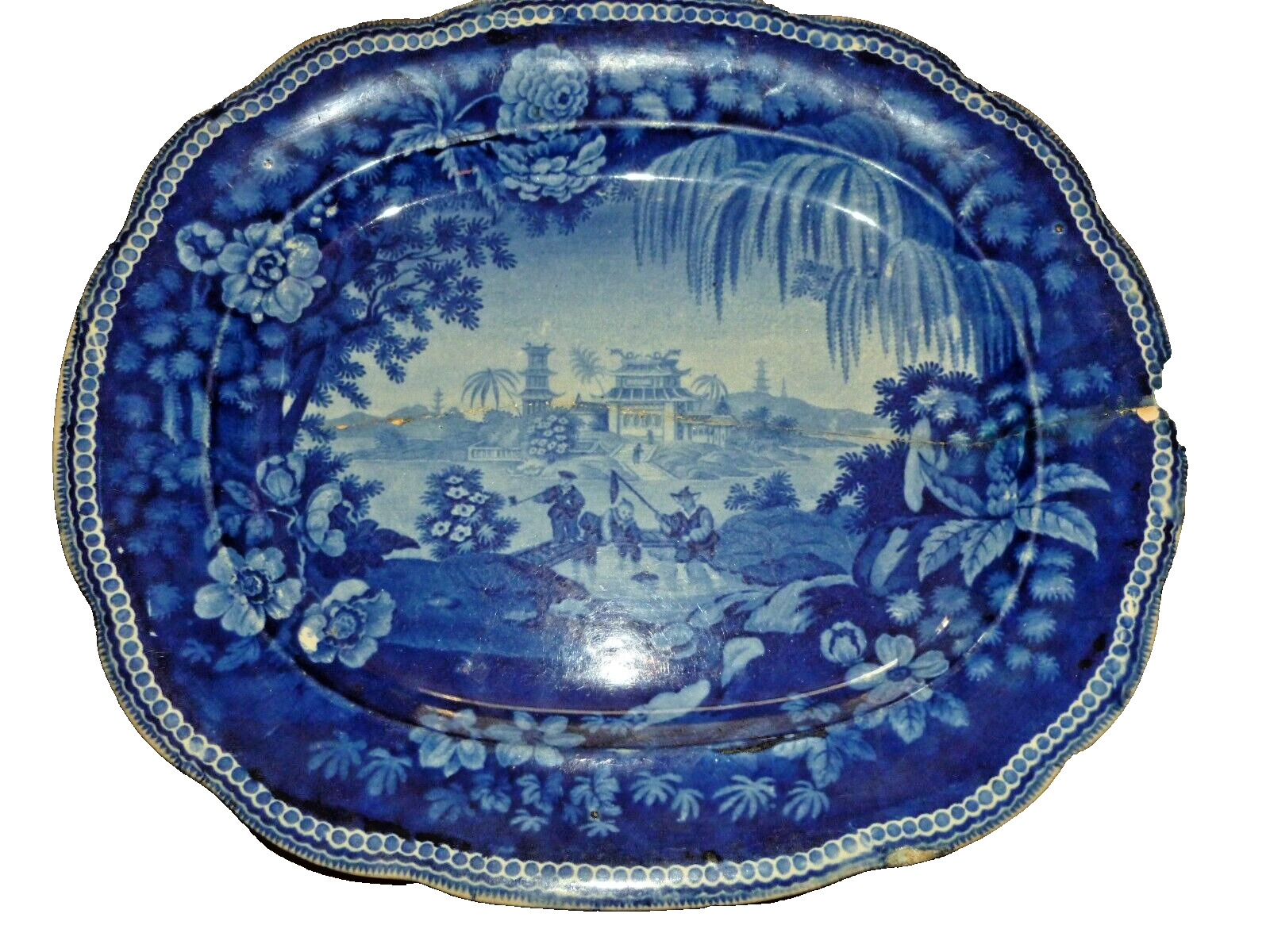 Antique Historical Staffordshire  Platter by Enoch Wood Asian Theme 12x14\