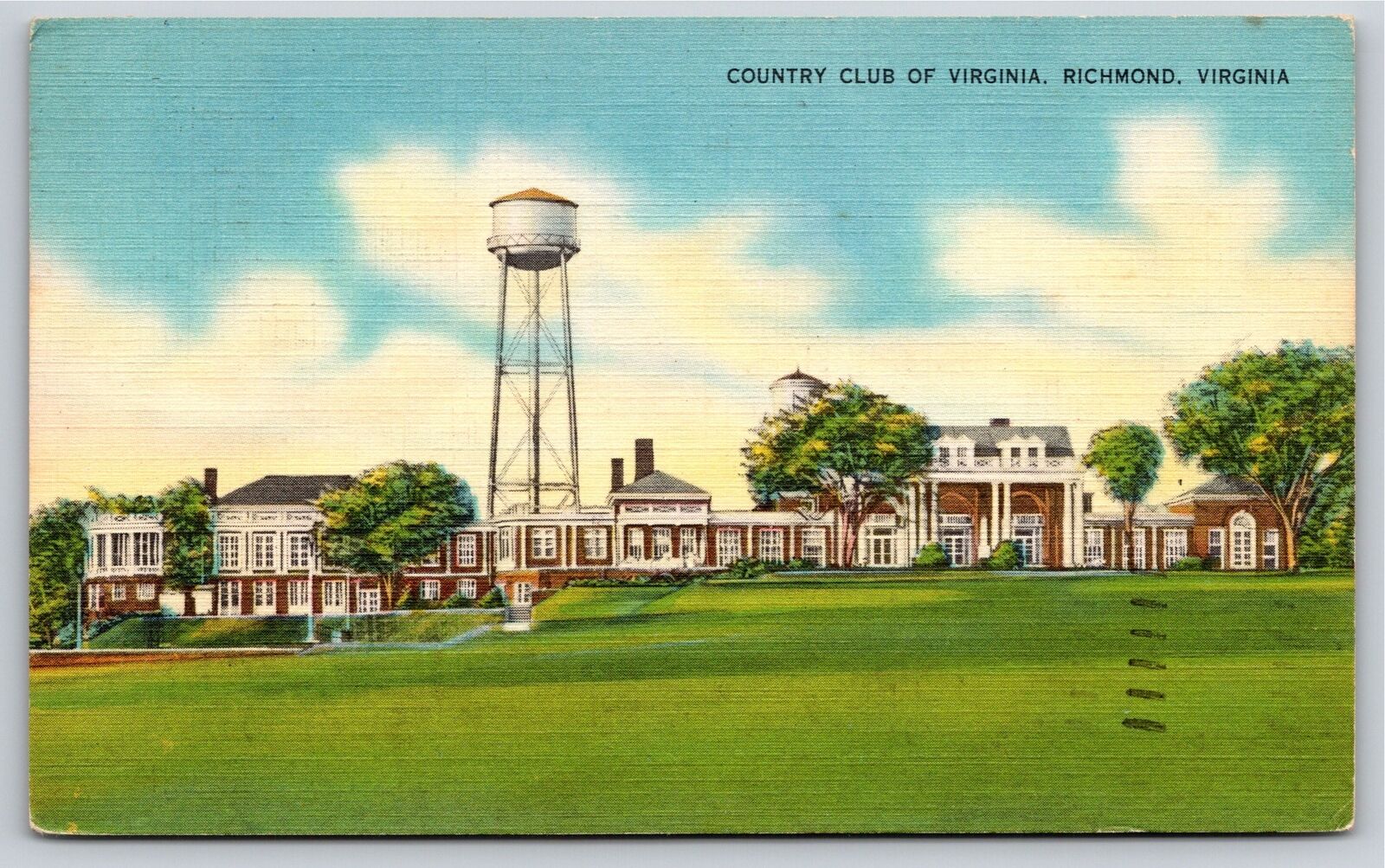Richmond VA~Country Club Of Virginia & Water Tower~PM 1953~Vintage Linen PC