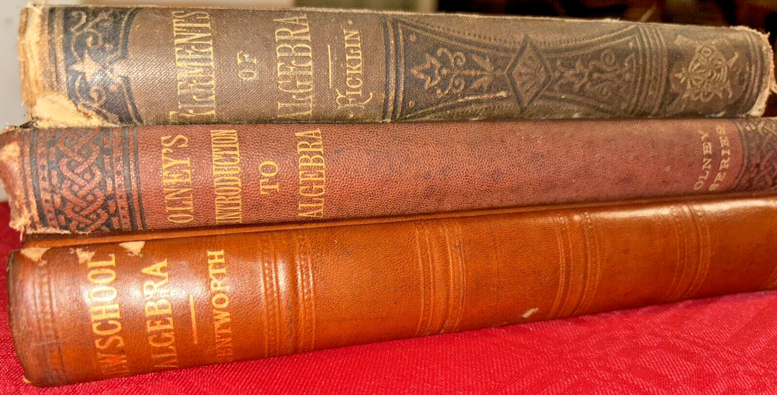 3 Late 19th Century (Victorian Era) Algebra Books *Rare & Beautiful Collection*
