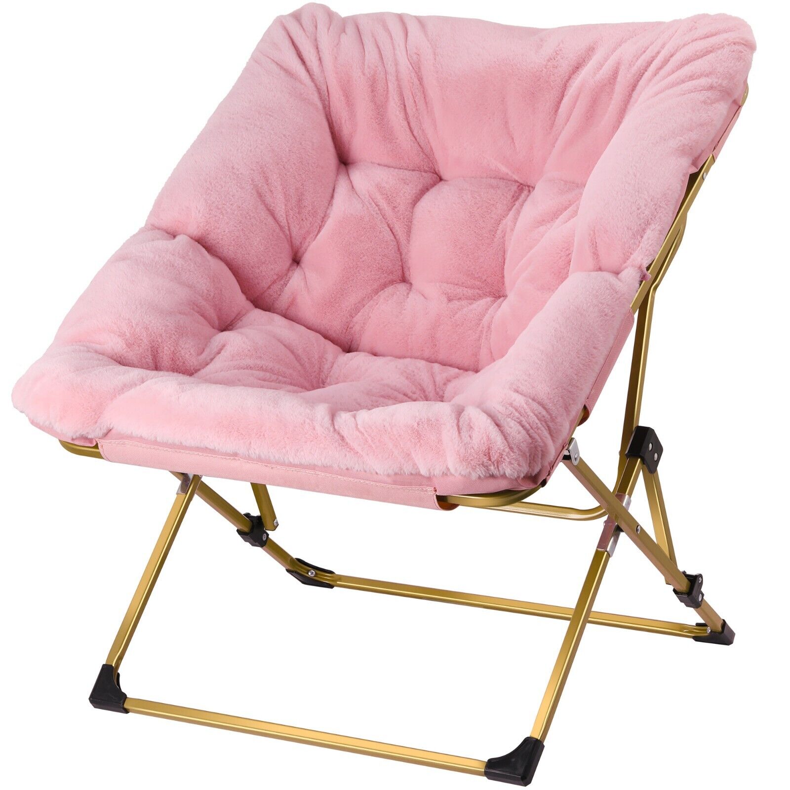 Comfy Saucer Chair Soft Folding Faux Fur Lounge Lazy Chair Flexible Seat Pink