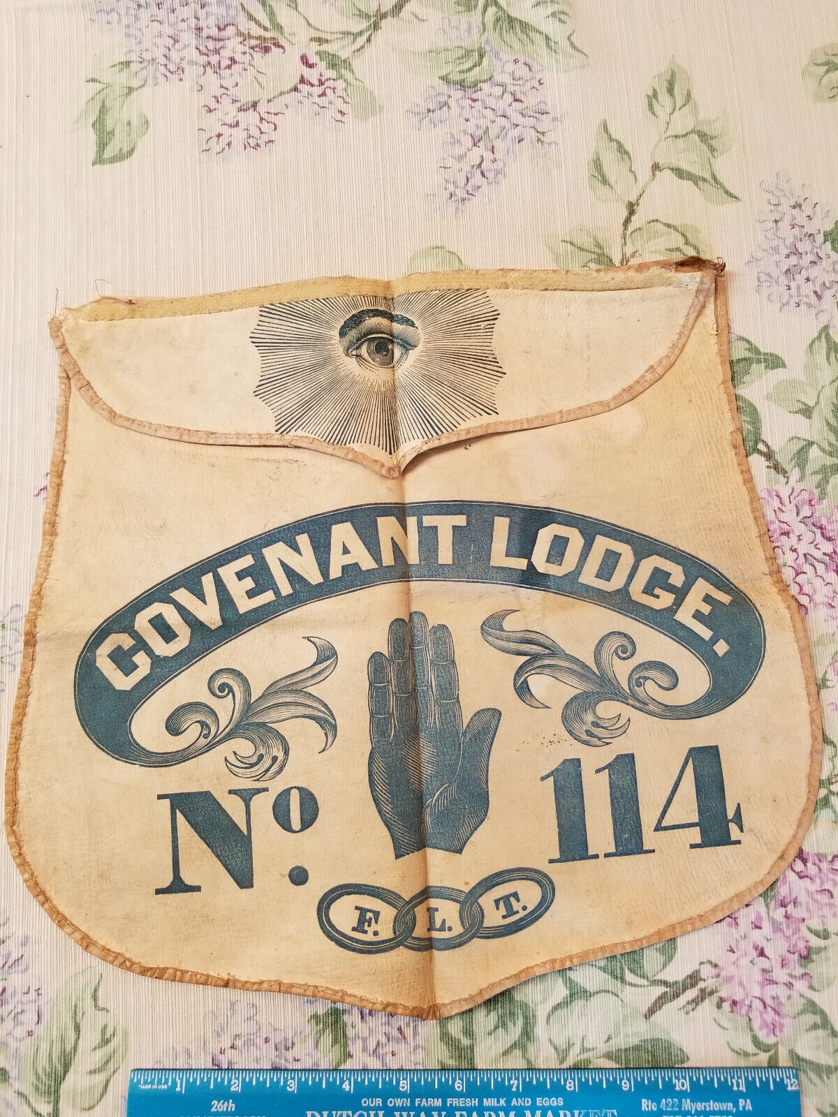 Vintage Silk Leather Covenant Lodge No 114 FLT Odd Fellows All Seeing Eye Apron