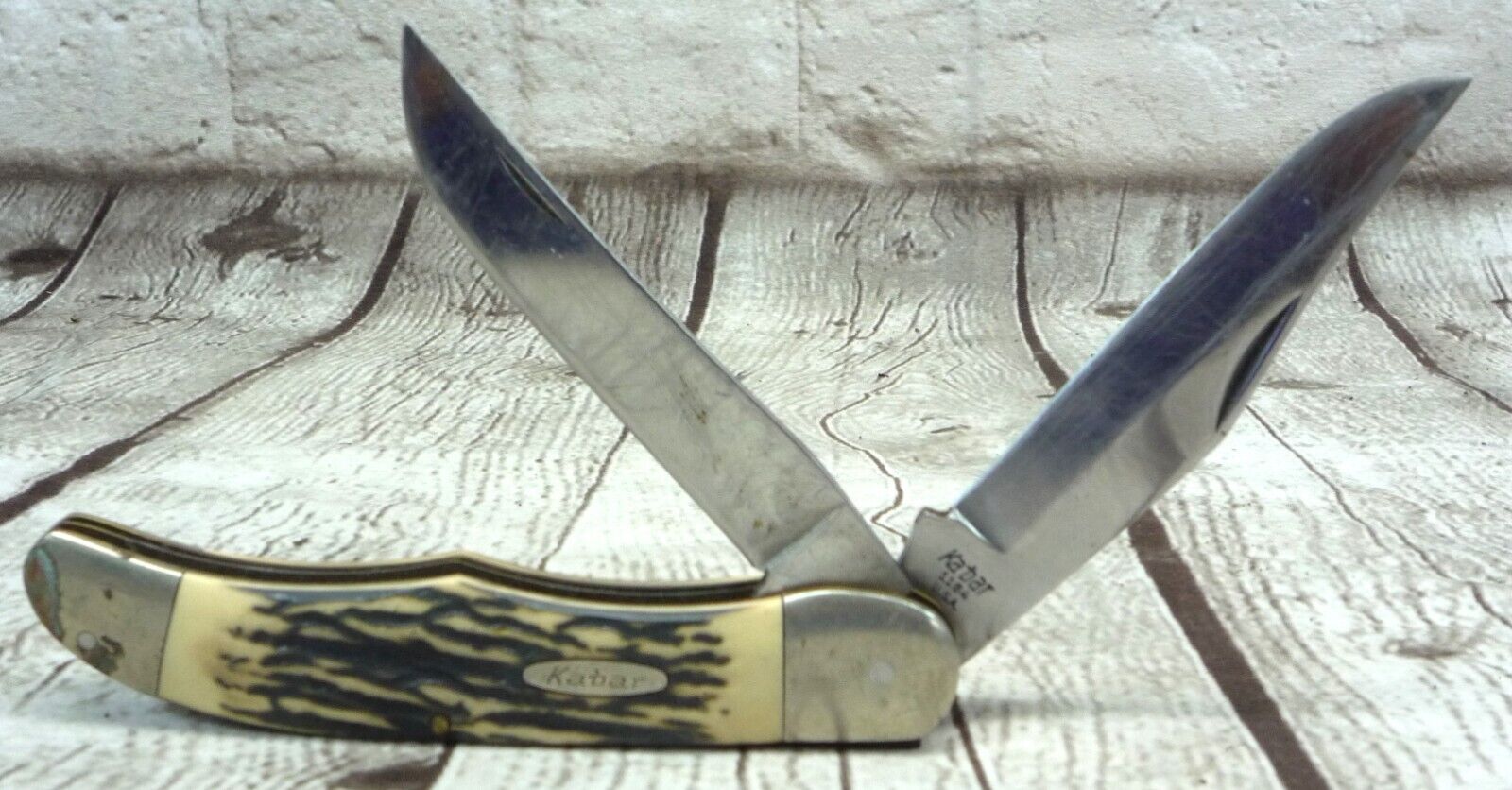 Vintage Kabar Ka-Bar 1184 Big Folding Hunter Pocket Knife 2 Blade