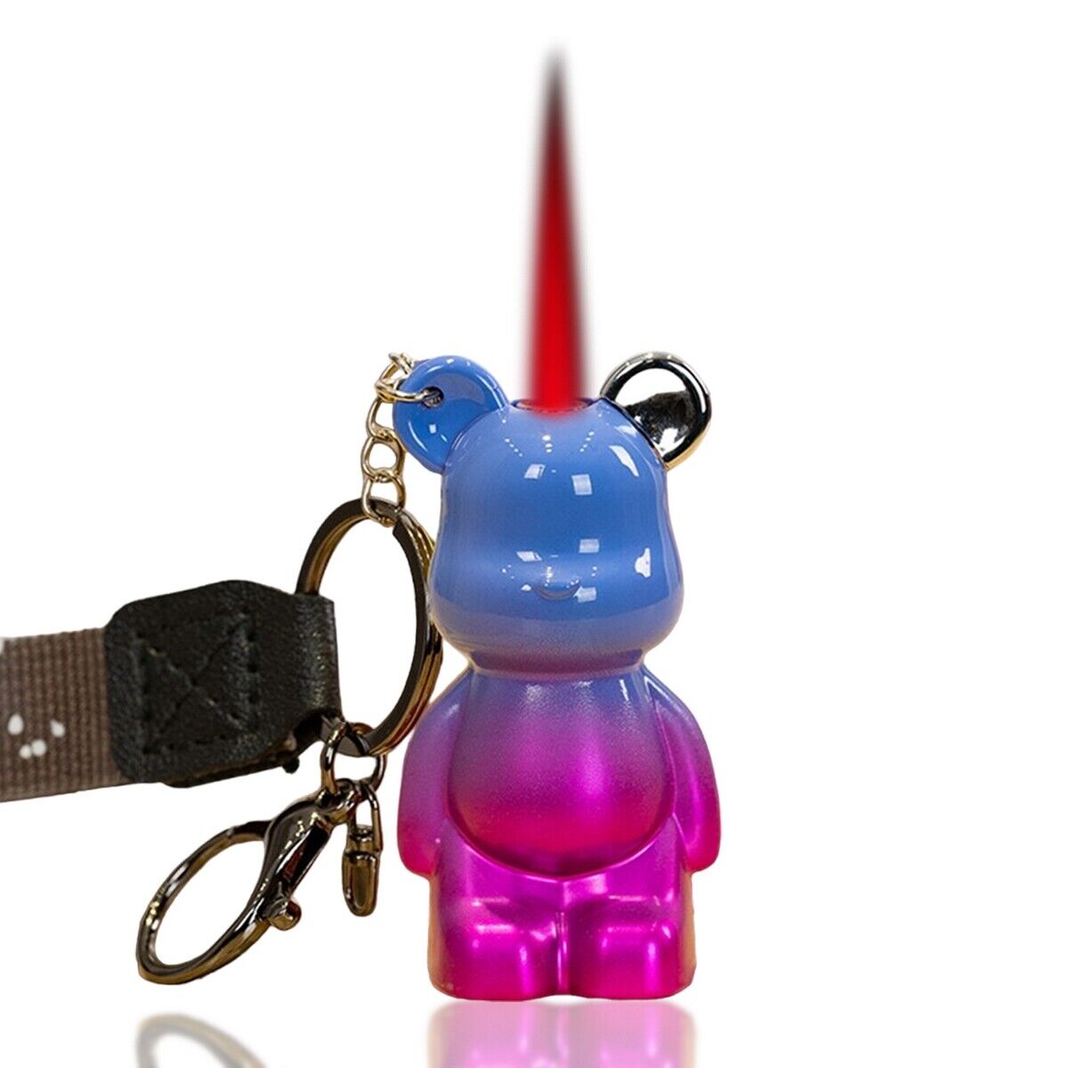 Gradient Color Cute Bear Torch Lighter with Keychain Windproof Butane Refillable
