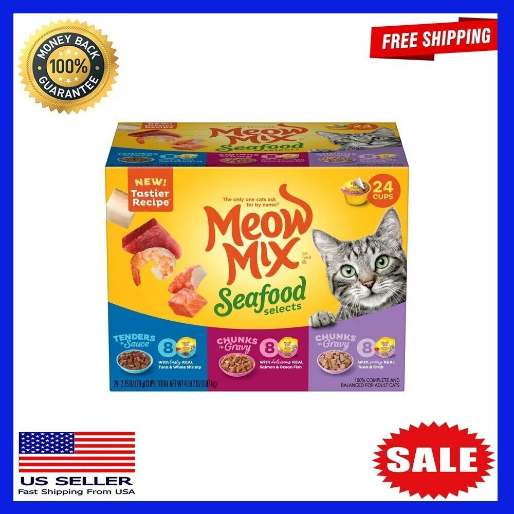 Meow Mix Seafood Selections Variety Pack Wet Cat Food, 24 Cups