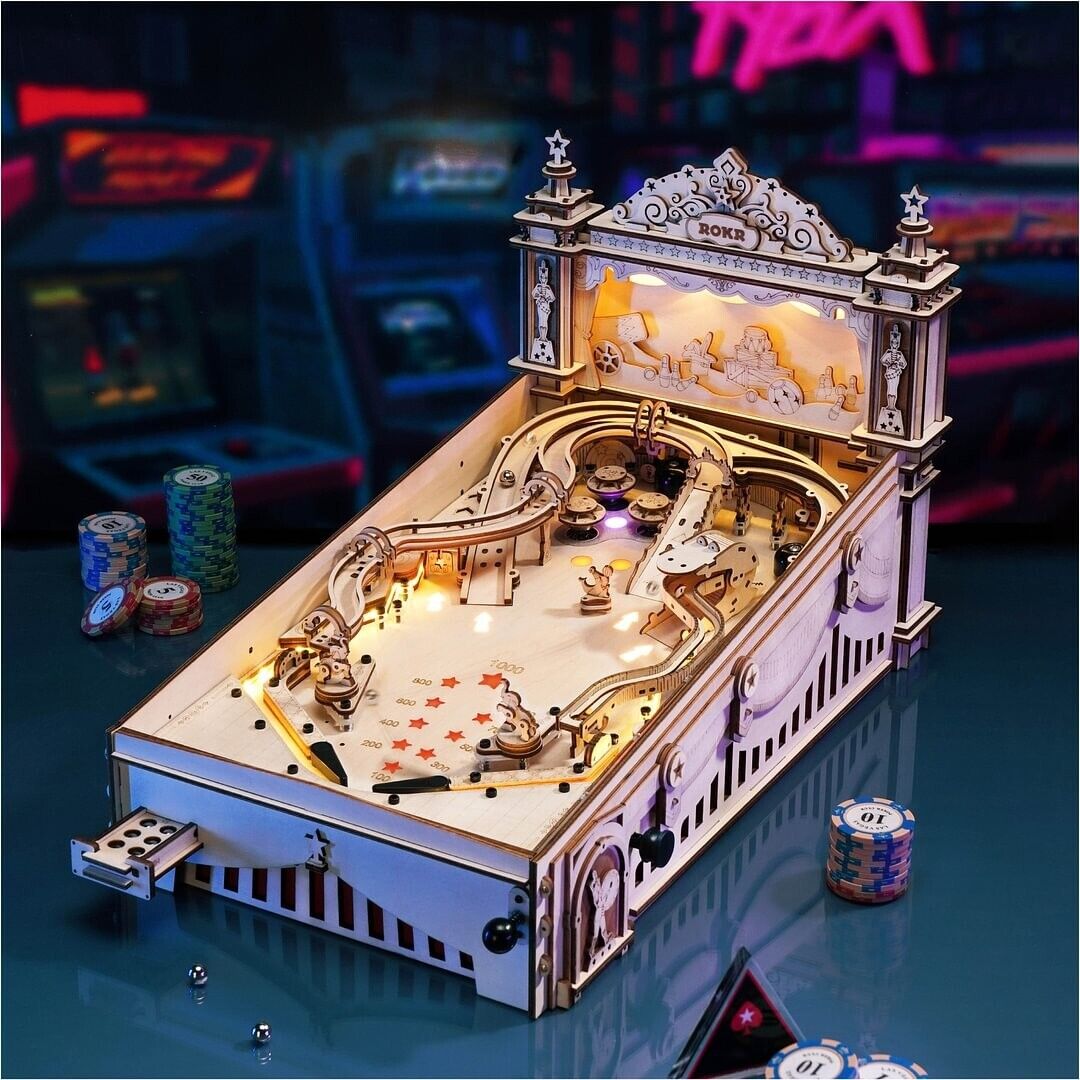 ROKR Pinball Machine 3D Wooden Puzzle Amusing Table Game Toy Gift for Children