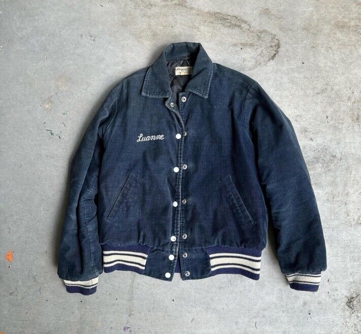 Vtg 50s 60s Blue Corduroy jacketTrue Vintage Rare Americana Chain stitch Sz 36