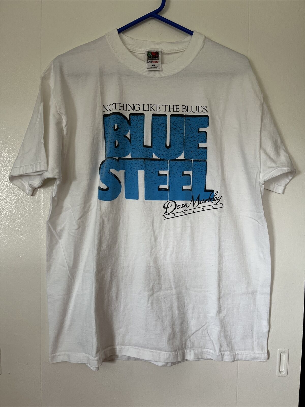 Vintage Blue Steel Dean Markley Strings Guitar Bass Faded T-Shirt XL Blues Rock