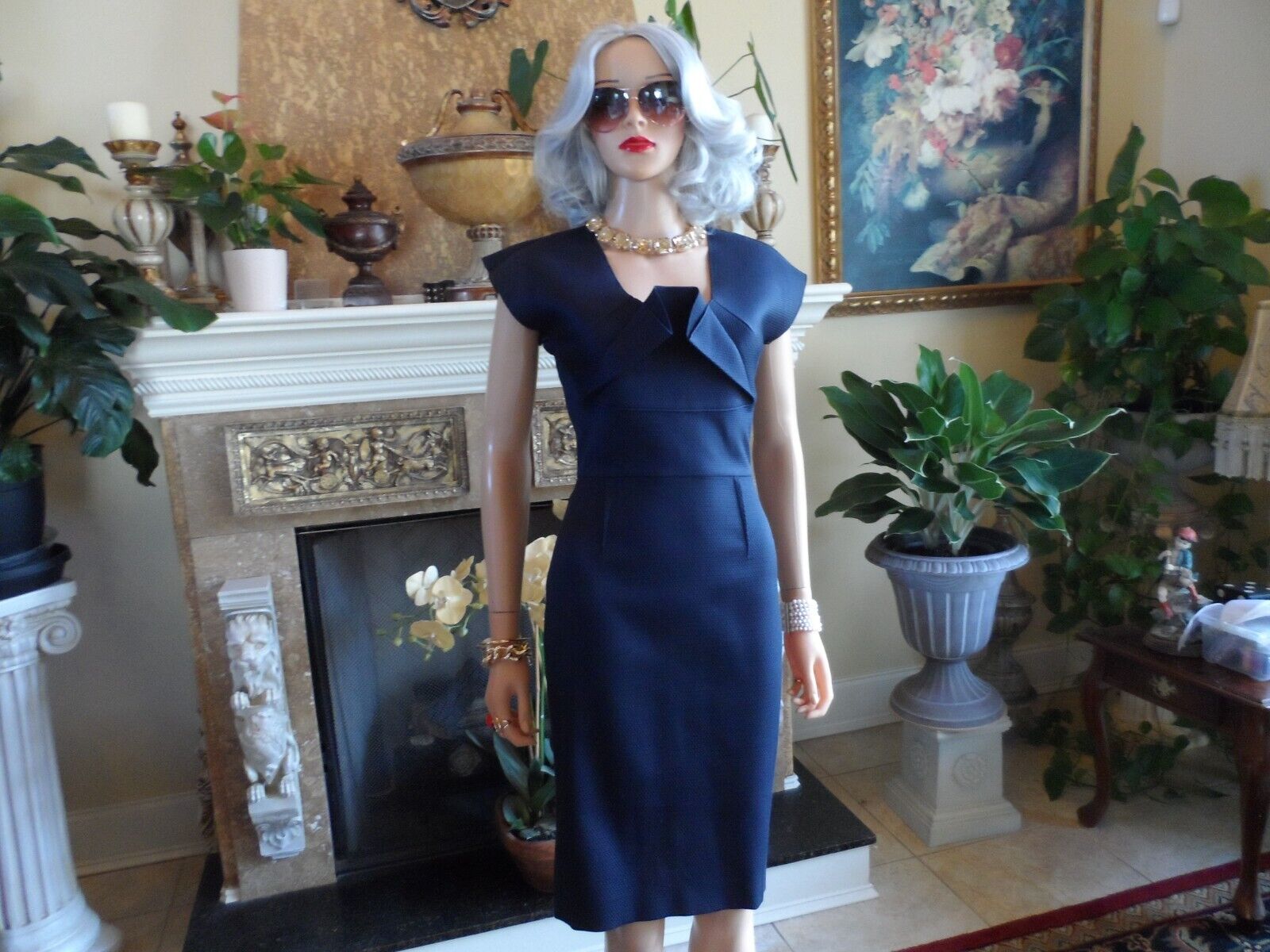 Rouland Mouret for Bergdorf Goodman Navy Blue Sheath Dress Size US 8