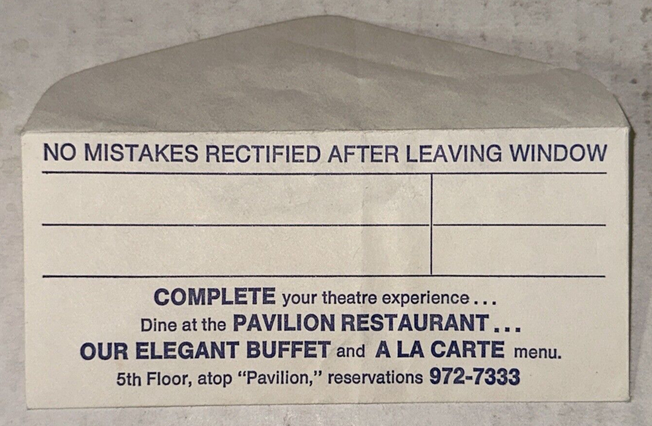 1970's Dorothy Chandler Pavilion Buffett Box Office Ticket Stub VINTAGE ENVELOPE