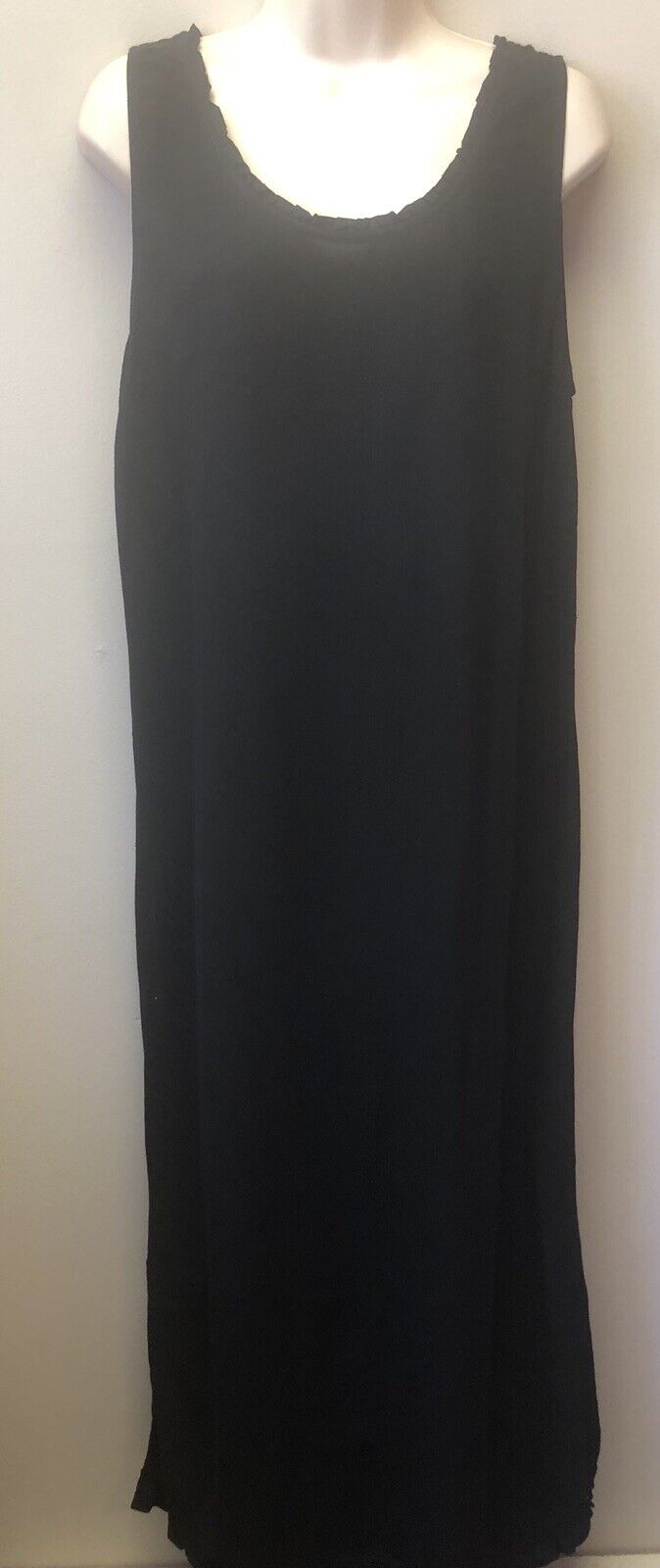 Vintage J Jill Womens 8P Sleeveless Rayon Ruffle Trim Tie Back Black Maxi Dress