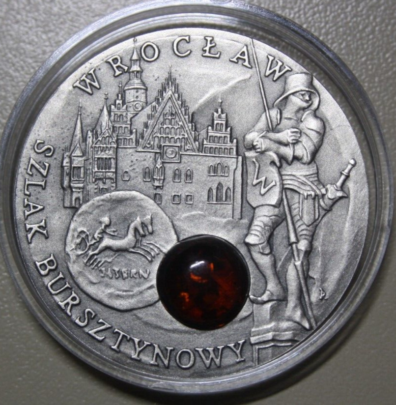2009 NIUE $1 Silver #F6017 Amber Route-Wroclaw-Wroclaw Real Amber-AF-COA