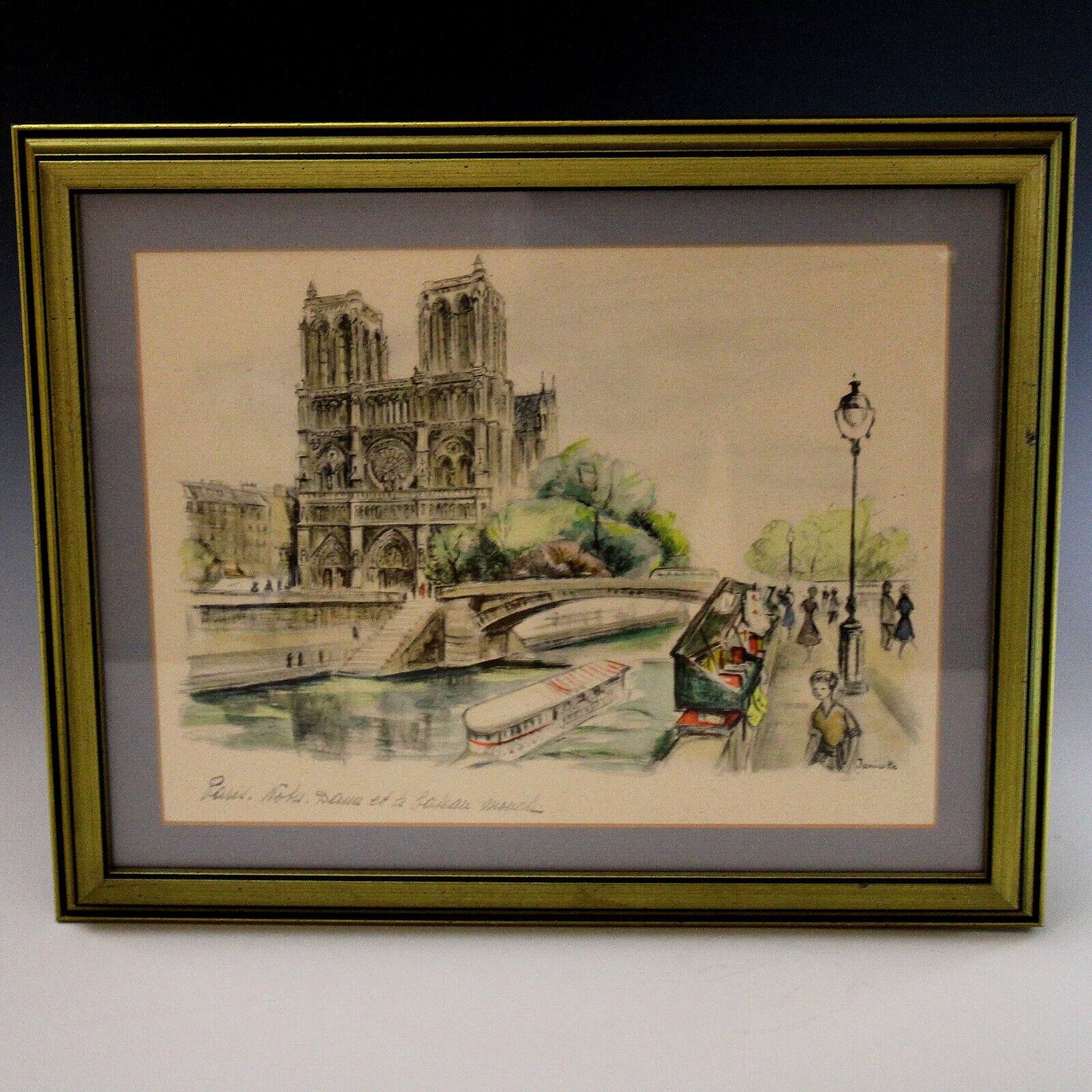 VTG French Impressionist Original Watercolor Painting Signed Janicotte