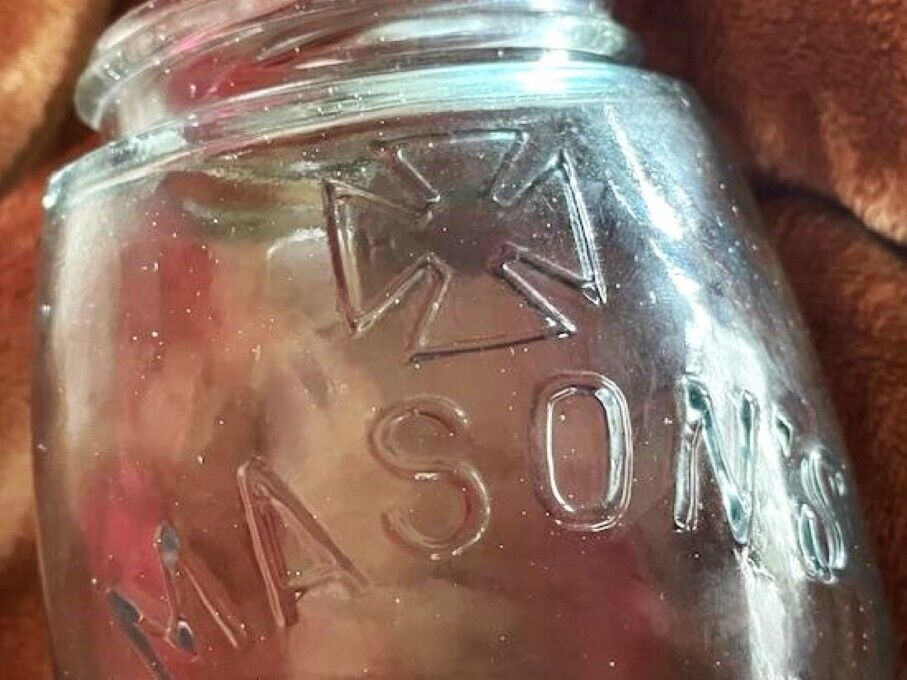 Antique Vtg Blue Ball Mason's Canning Jar Hero Iron Cross Rare Zinc Lid 1858 Pat
