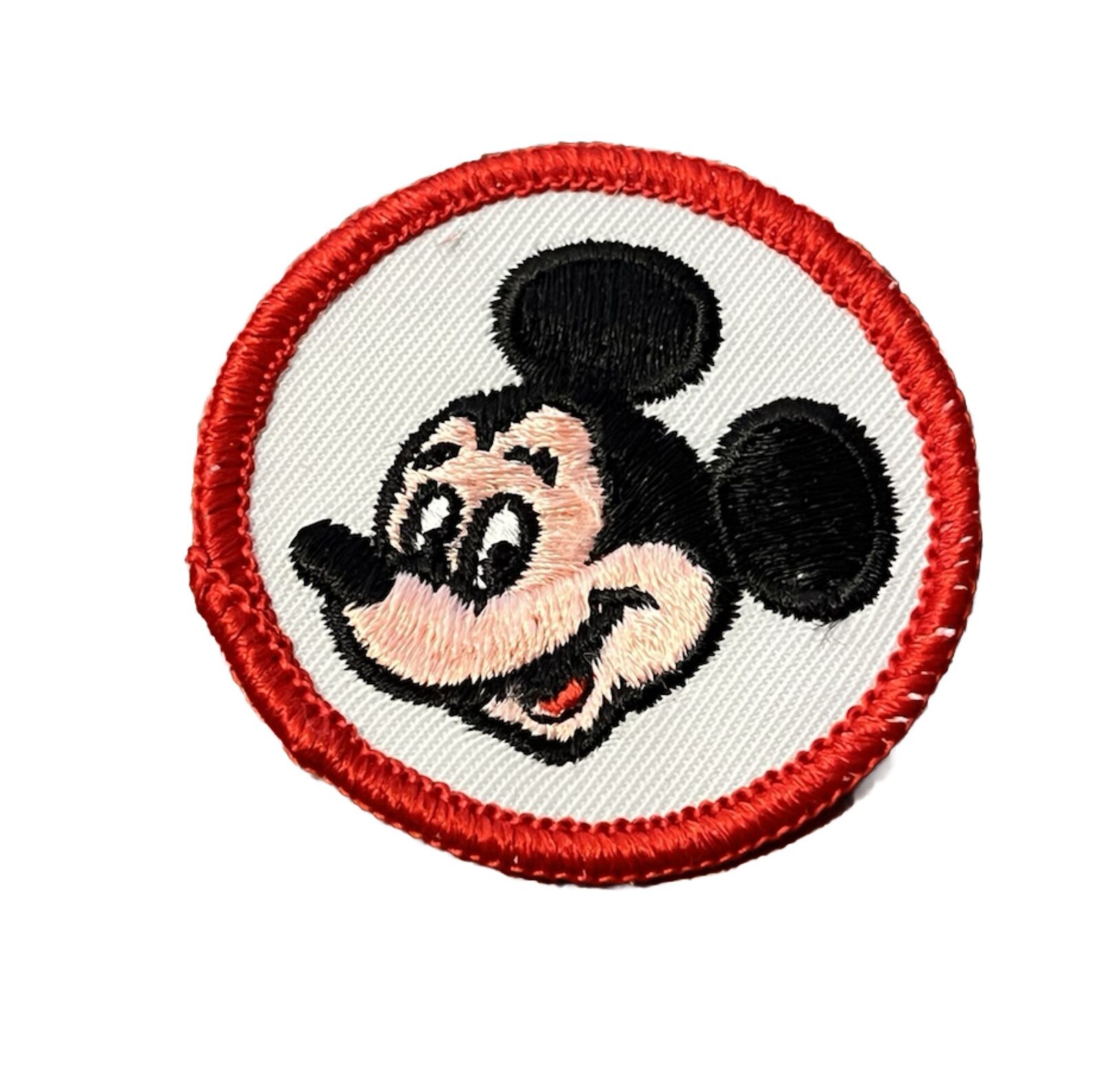 Vintage Walt Disney World Mickey Mouse Round Patch Red Trim