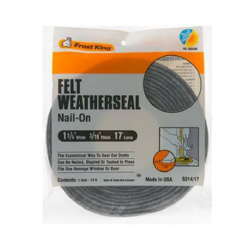 Frost King S214/17H Felt Weather-Strip 1-1/4-Inch by 3/16-Inch by 17-Feet, Grey