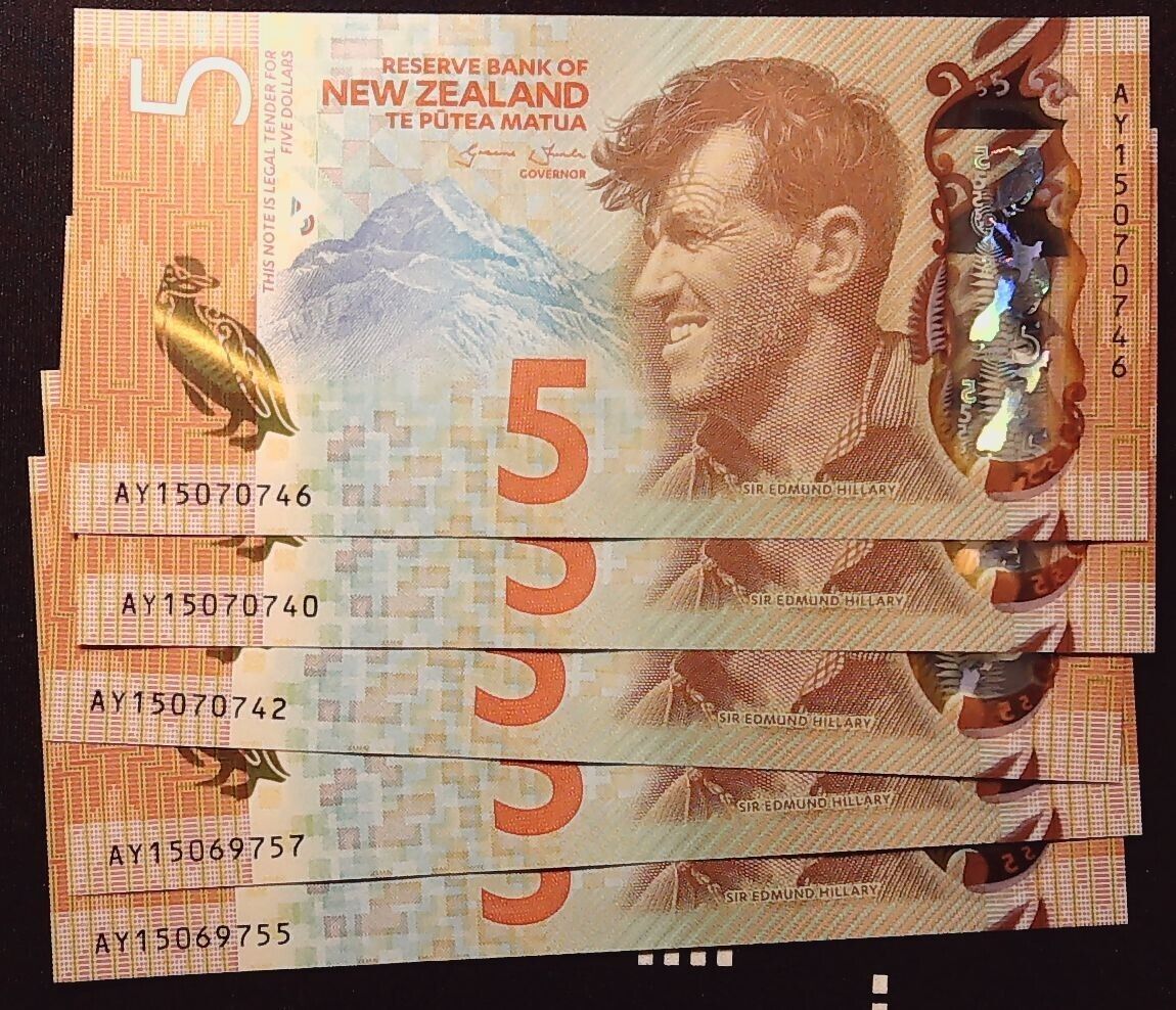 1X NEW ZEALAND 2015  $5 EVEREST SIR HILLARY PENGUIN BANKNOTE CURRENCY INV#B11604