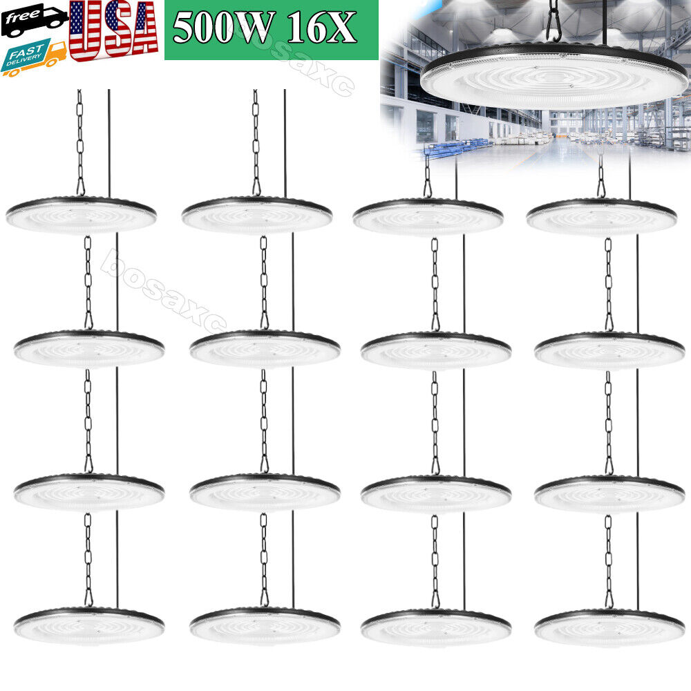 16PACK 500W Super Bright Warehouse LED UFO High Bay Lights Factory Shop GYM Lamp