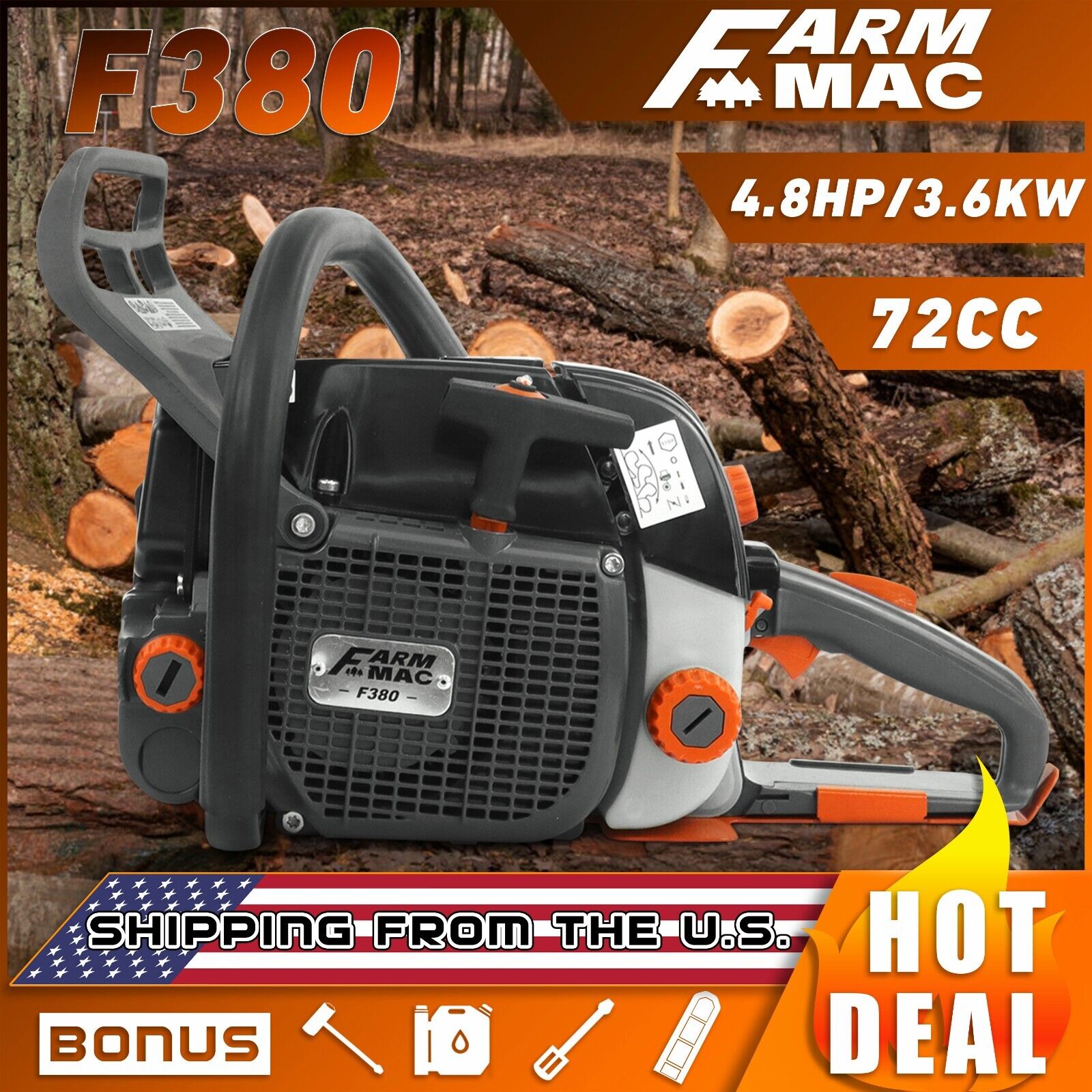 72cc Pro Chainsaw Gas Power Head Compatible with 038 MS380 Milling Tree Cut Wood
