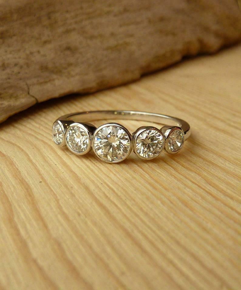 1.85Ct Round Lab-Created Diamond 5 Stone Engagement Women Ring In 14K White Gold