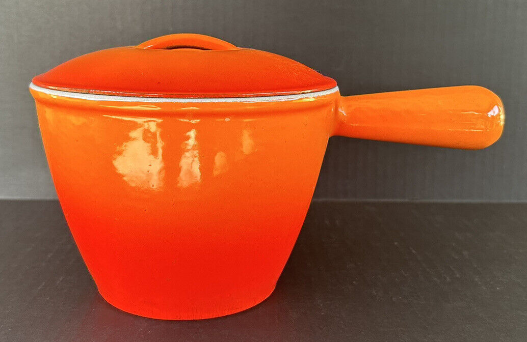 Vintage Le Creuset Flame Orange Fondue Pot Windsor Sauce Pan #2