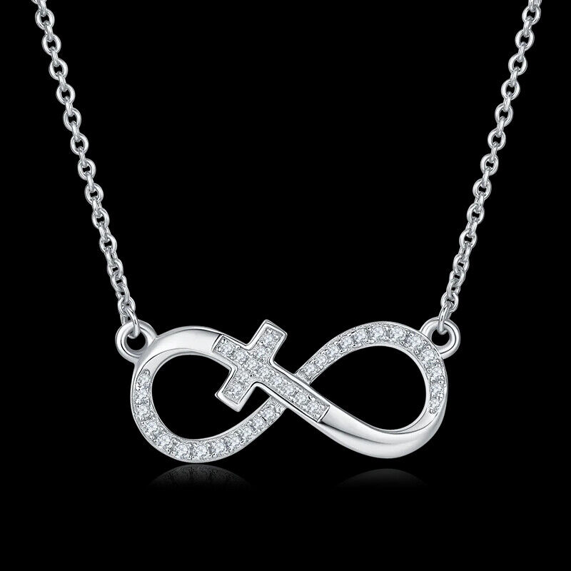 Cubic Zirconia Infinity Cross Necklace for Women in 925 Sterling Silver