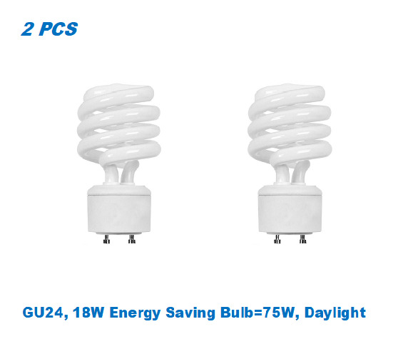 2 Bulbs, Twister GU24, 18W = 75 WEnergy Saving Bulb, Daylight 5000K, UL Listed