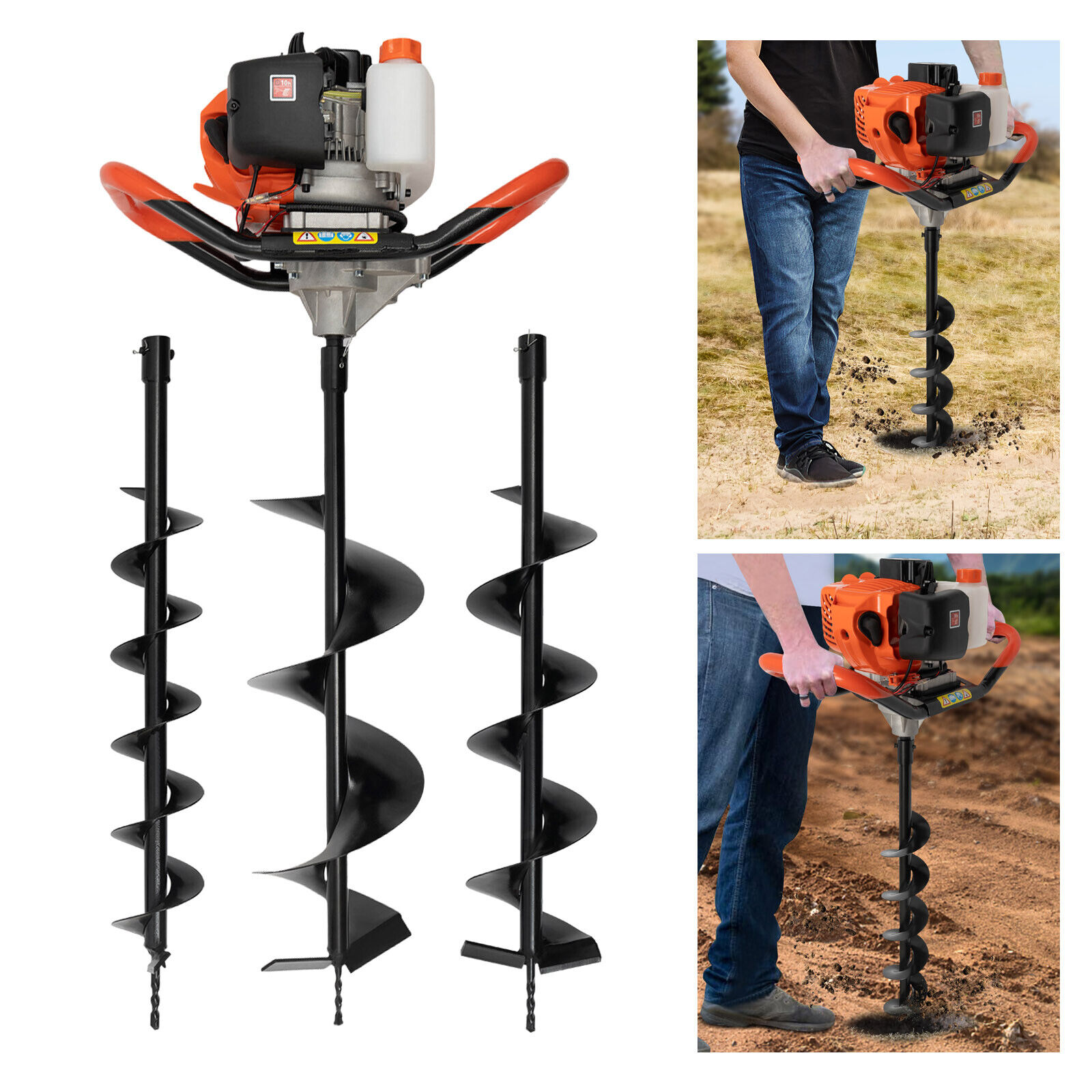 52CC Gas Powered Earth Auger Post Hole Digger Borer Ground Fence Drill w/3 Bits
