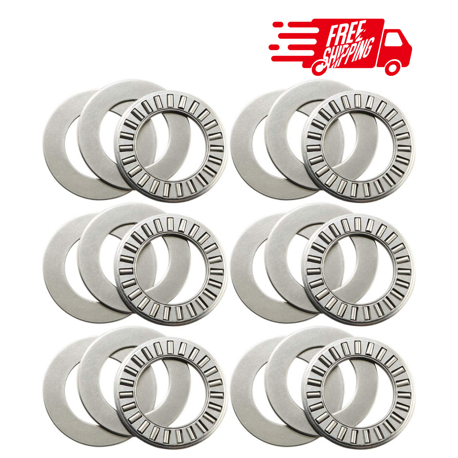 6sets Thrust Needle Roller Bearings Two Washers 3/4 Heat Resistance Steel Roller