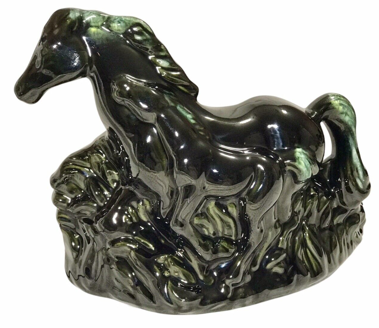 Phil-Mar MCM Ceramic Horse & Foal Vintage TV Lamp Black Green Glaze