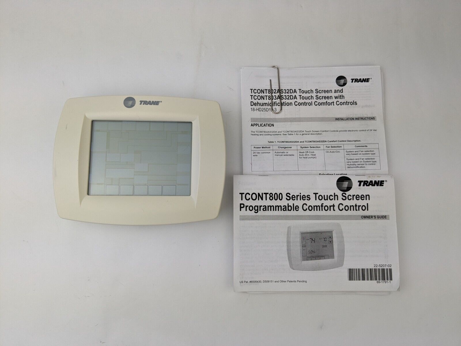 TRANE TCONT802AS32DAA TH8320U1040 Programmable Thermostat Touchscreen Backlit