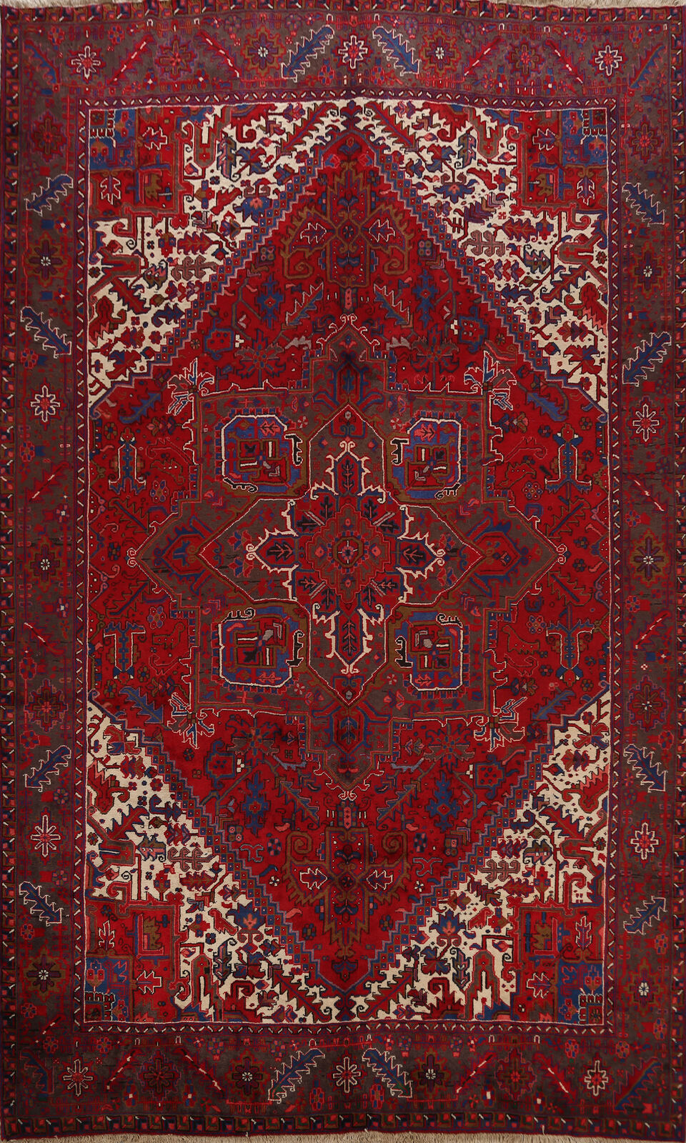 Vintage Geometric Red Wool Heriz Traditional Handmade Living Room Area Rug 9x12
