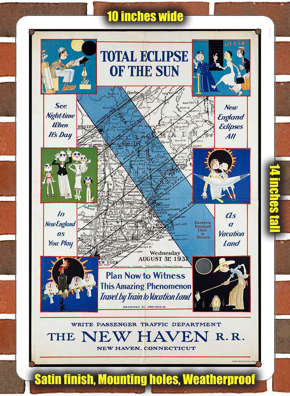 Metal Sign - 1932 New Haven Railroad Solar Eclipse Tour- 10x14 inches