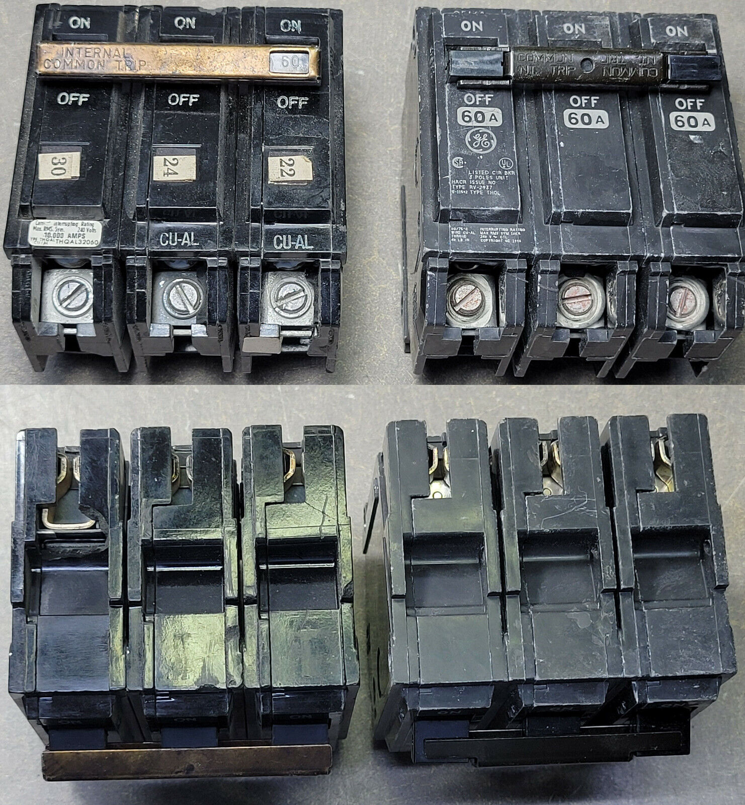 Lot of 2 GE THQAL32060 & E11592 Cir Brk Type THQAL 60A 240V.