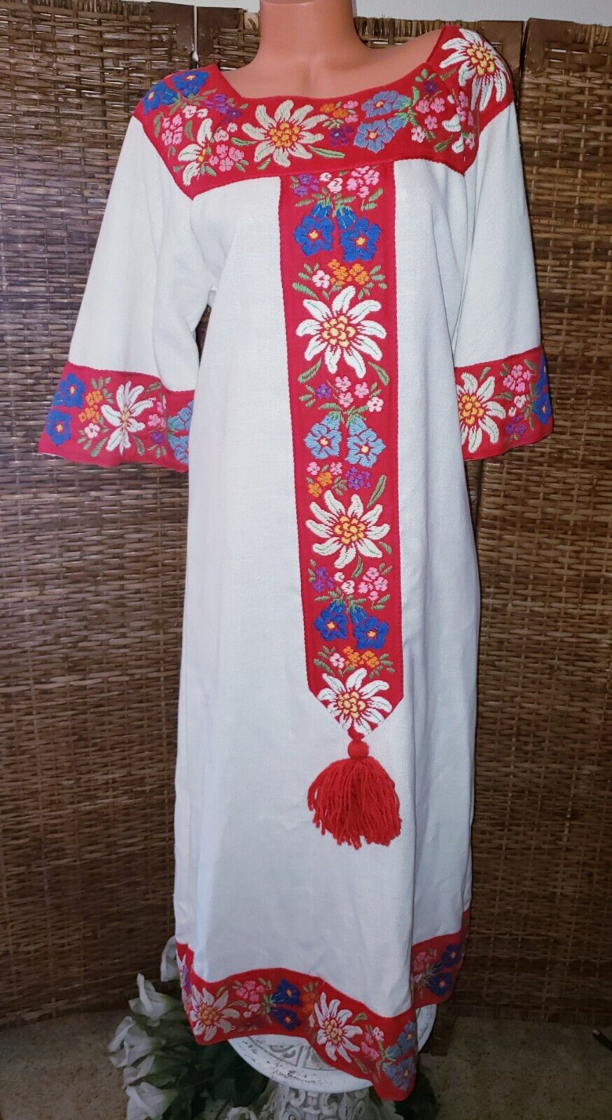 Gorgeous Vintage Pierrot French Clown Costume Embroider Floral Gown Dress Sz L 