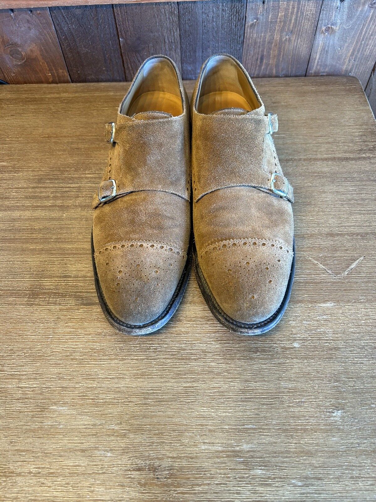 O’keefe Brown Suede Double Monk Strap Size UK 9.5 US 10.5 Hand Crafted In Italy