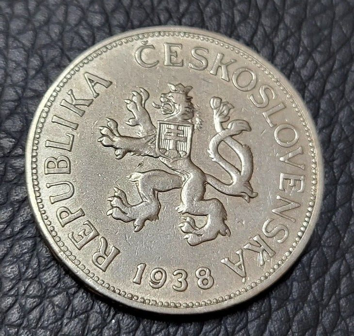 1938 Czechoslovakia 5 Korún Coin