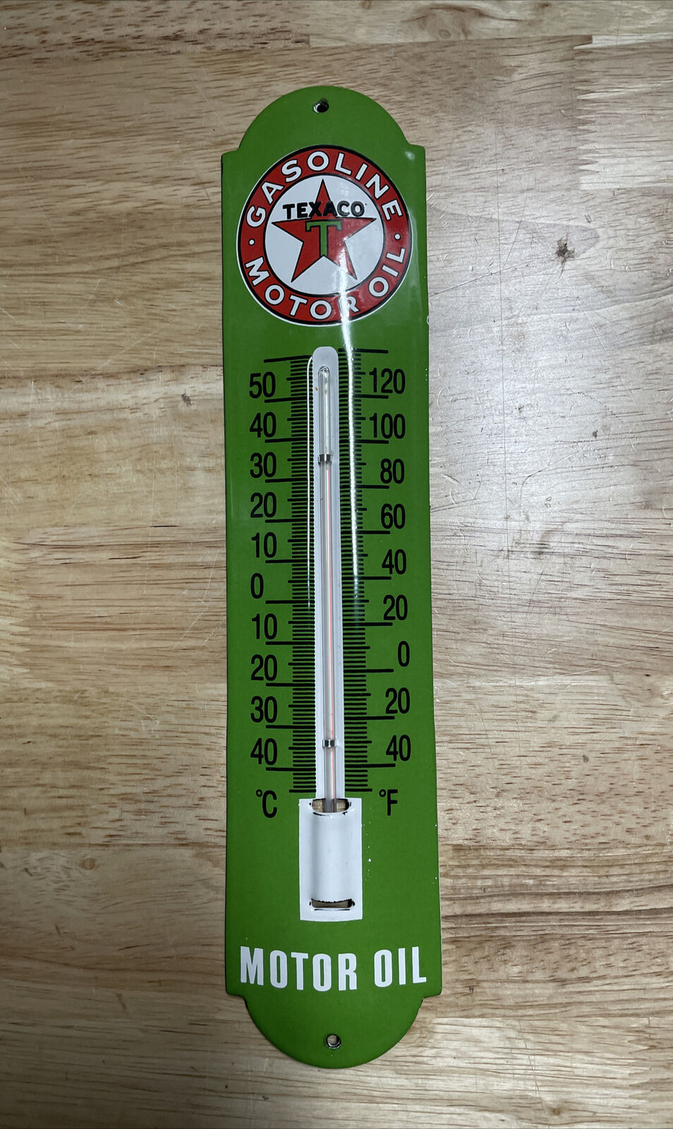 VINTAGE TEXACO MOTOR OIL PORCELAIN SIGN GAS SERVICE STATION THERMOMETER OIL #M