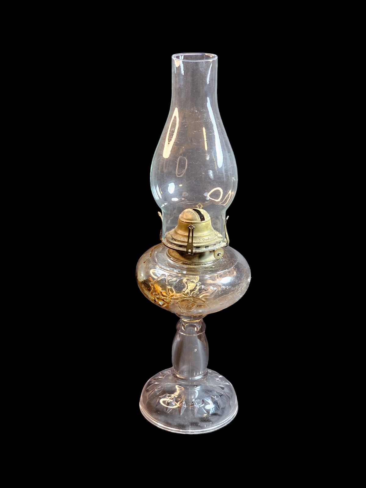 Late 19th Century American Kerosene Lamp with Floral and Diamond Motif