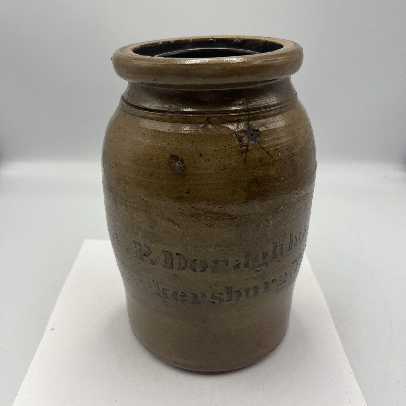 Antique A.P. Donaghho Parkersburg West Virginia Salt Glazed Stoneware Jar