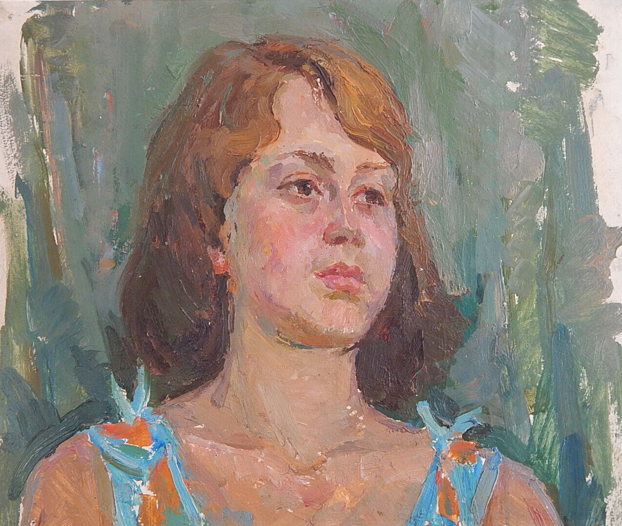 Original Antique Oil Painting Woman Female Portrait Vintage Soviet Ukrainian Art