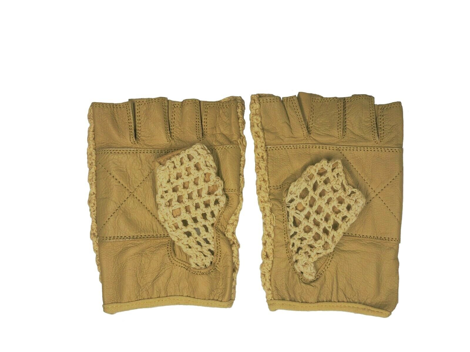Leather Crochet Cycling / Bicycle Gloves - Vintage    British Tan