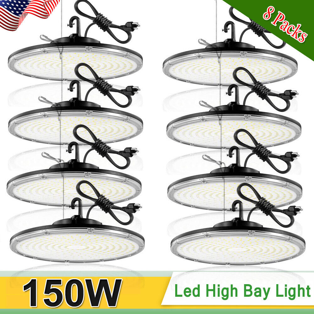 8 Pack 150W UFO LED High Bay Light Shop Industrial Commercial Factory Warehouse
