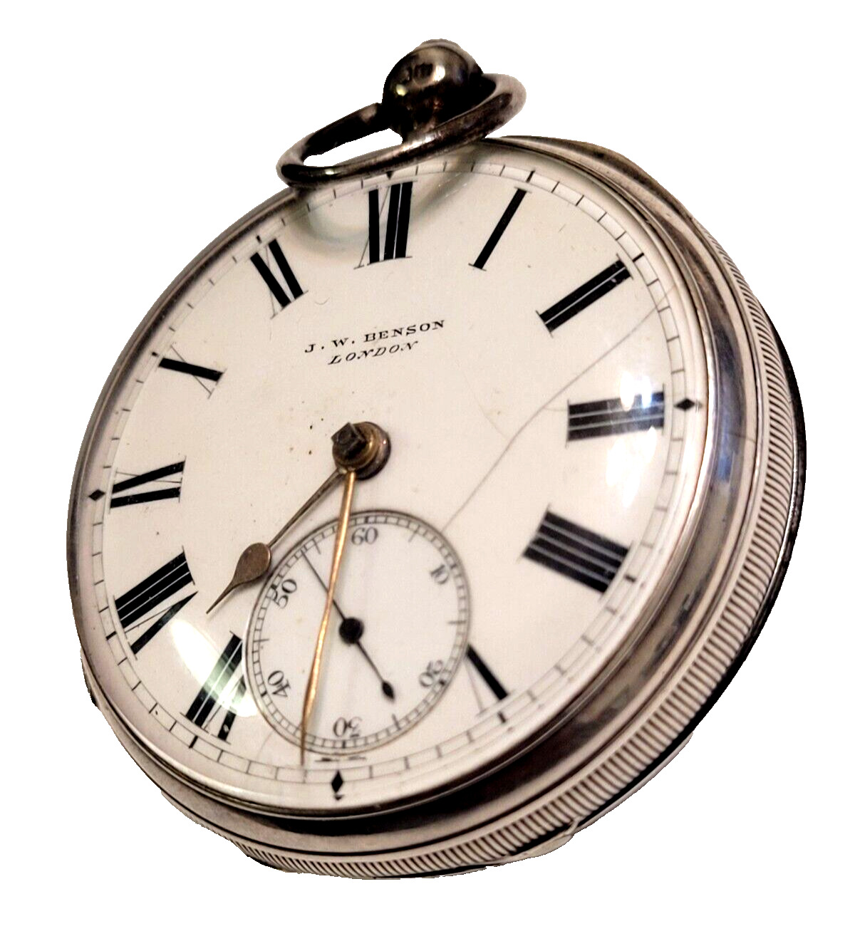 Antique 1800\'s JW Benson Sterling SILVER Swiss Key Wind Pocket Watch. 54mm Large