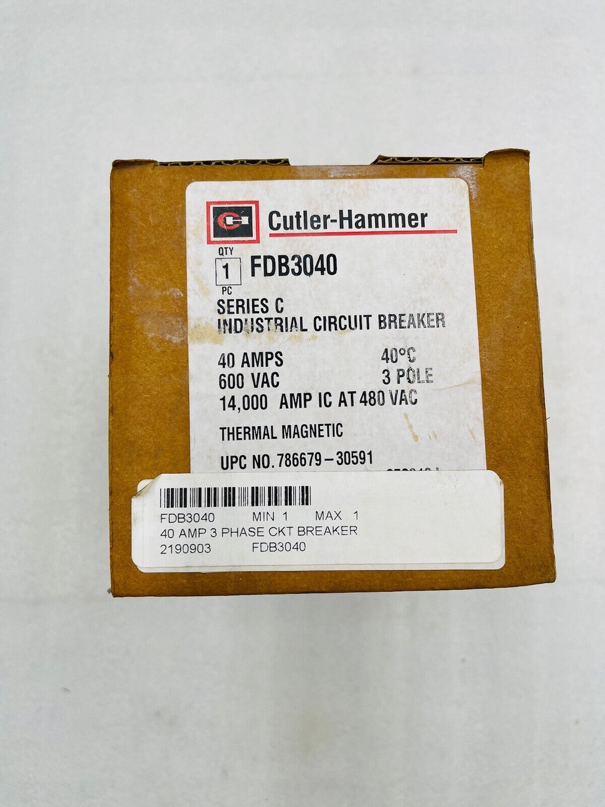 Eaton Cutler-Hammer  FDB3040 Circuit Breaker 40A Trip, 600V Class #K-84A