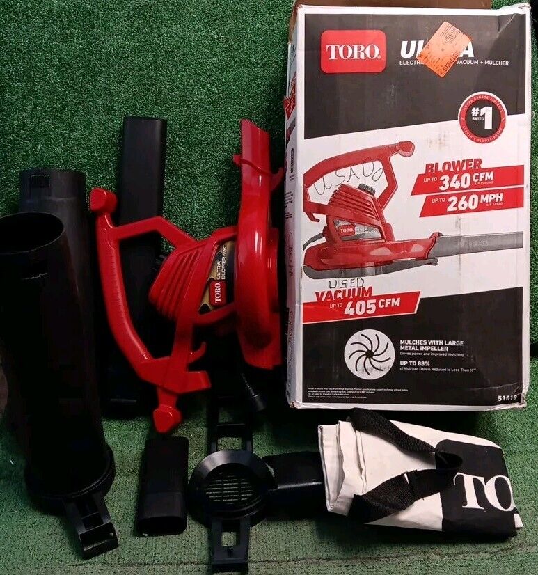 Toro (51619) Ultra Electric Blower Vacuum Mulcher - Red 260mph - Used Condition